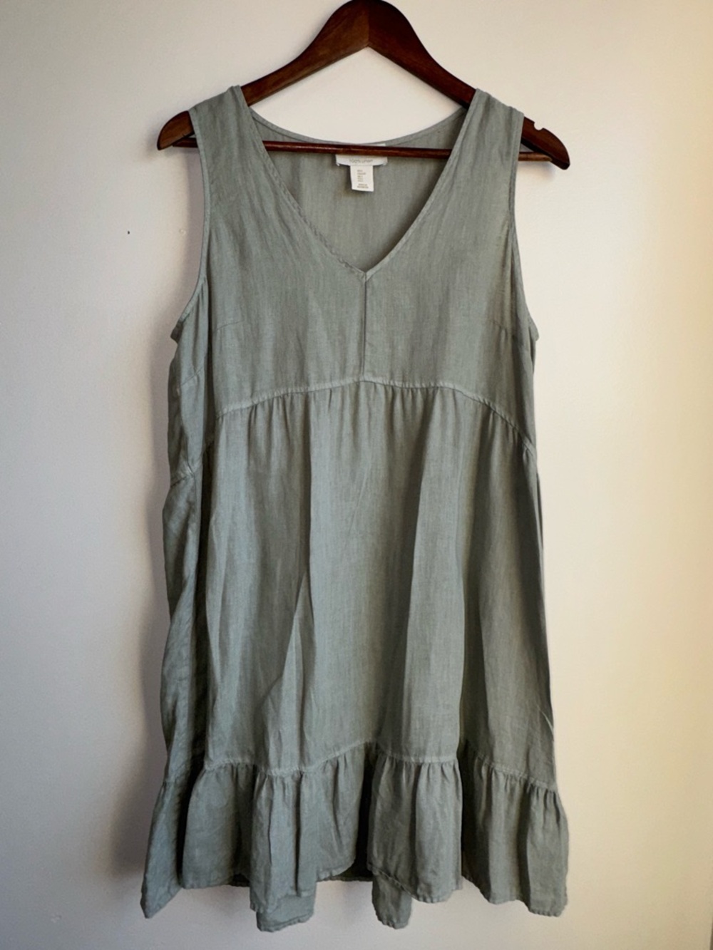 Cynthia Rowley 100% Linen Sage Green Sleeveless Swing Dress Large